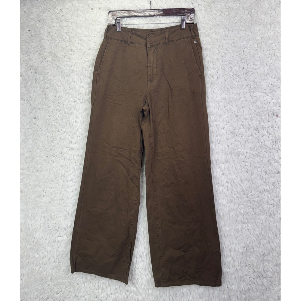 Good American Wide Leg Pants 4/27 Brown High Waisted Cotton Minimalist Utility